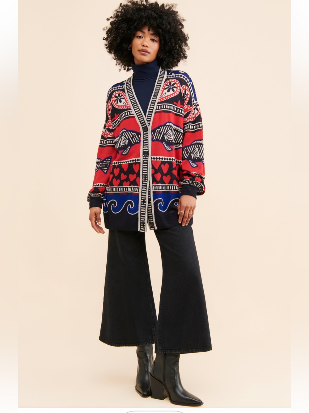 Farm Rio Navy Mixed Prints Knit Cardigan